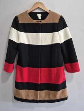 Chico's Boiled Wool Striped Long Jacket Size 0 Petite / Small